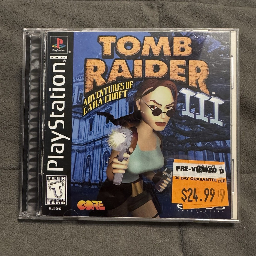 Tomb Raider III 3 Sony Playstation 1, 1999 CIB Reg Card Stickers Black Label PS1